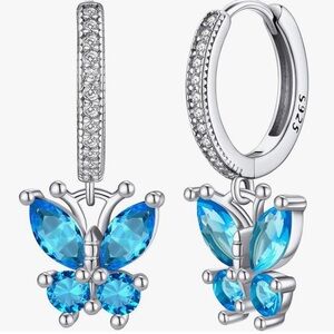 Sterling silver blue topaz cz butterfly earrings